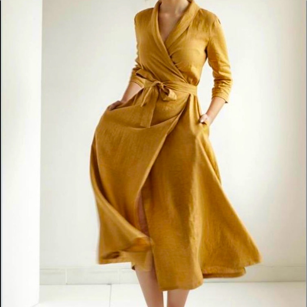 Linen wrap dress, never worn, it was smaller than listed, they are truly M size